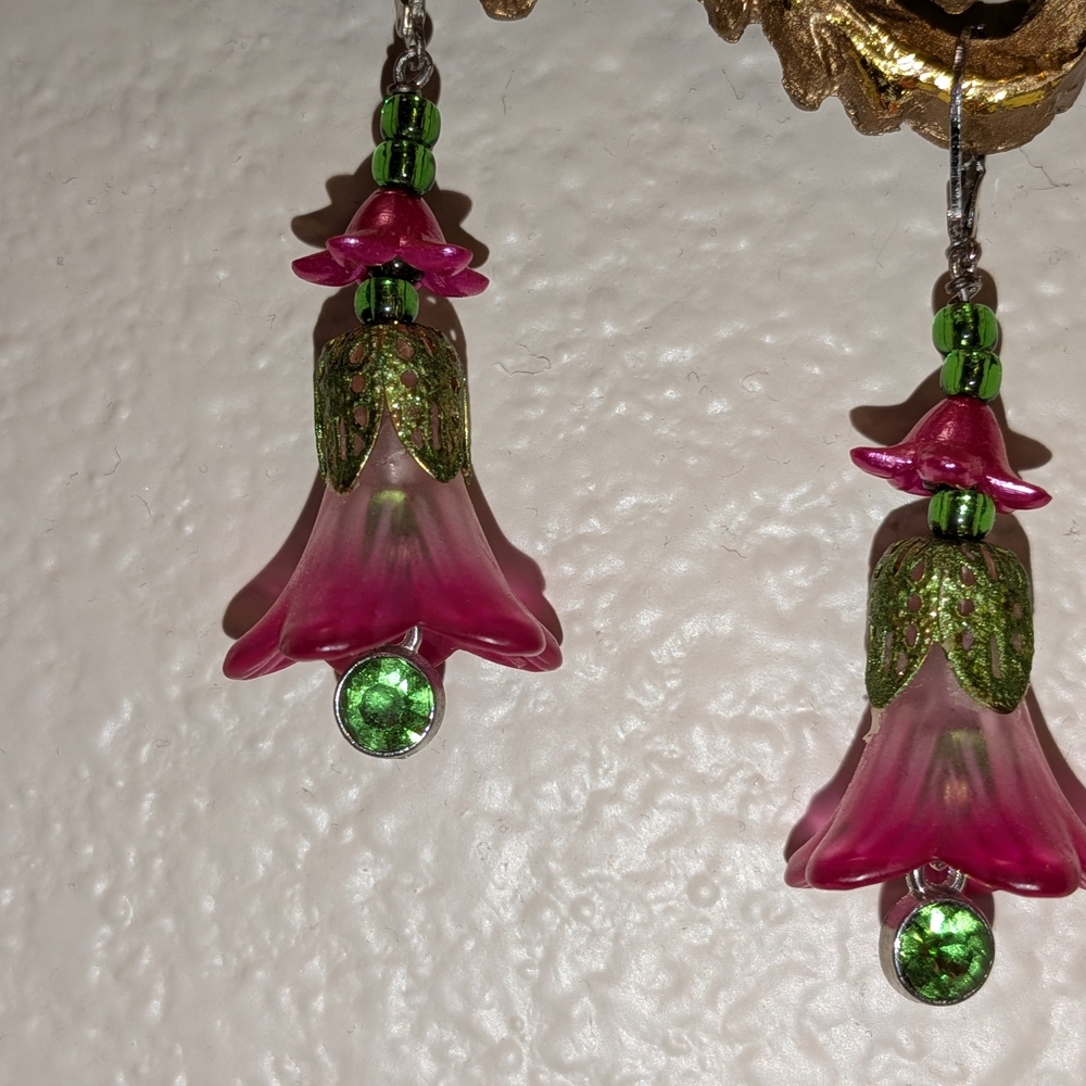 Floral Pink and Green Earrings